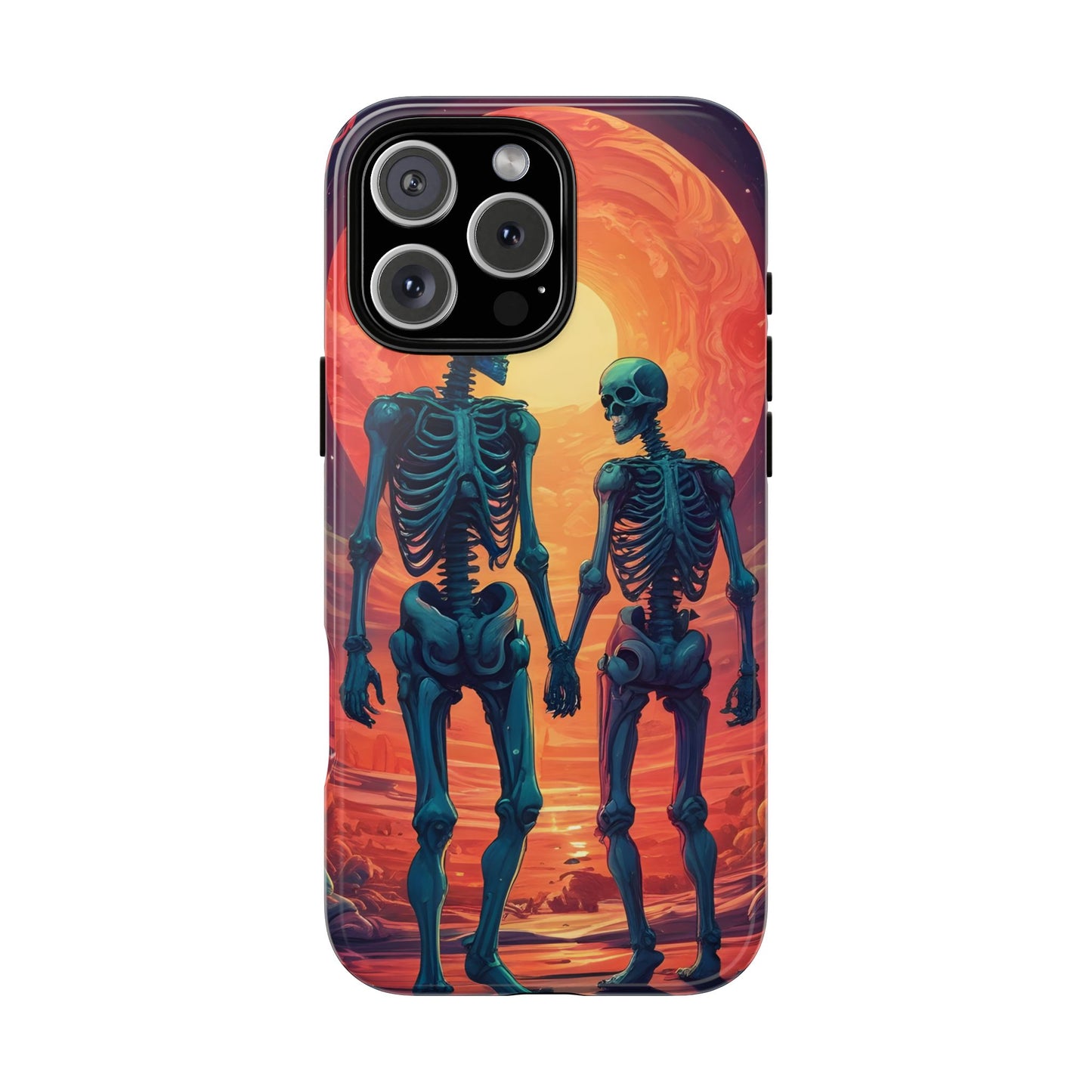 Carcasa de teléfono con esqueletos románticos, funda resistente para teléfono, accesorio de Halloween, regalo único, funda de teléfono para parejas, estética espeluznante.