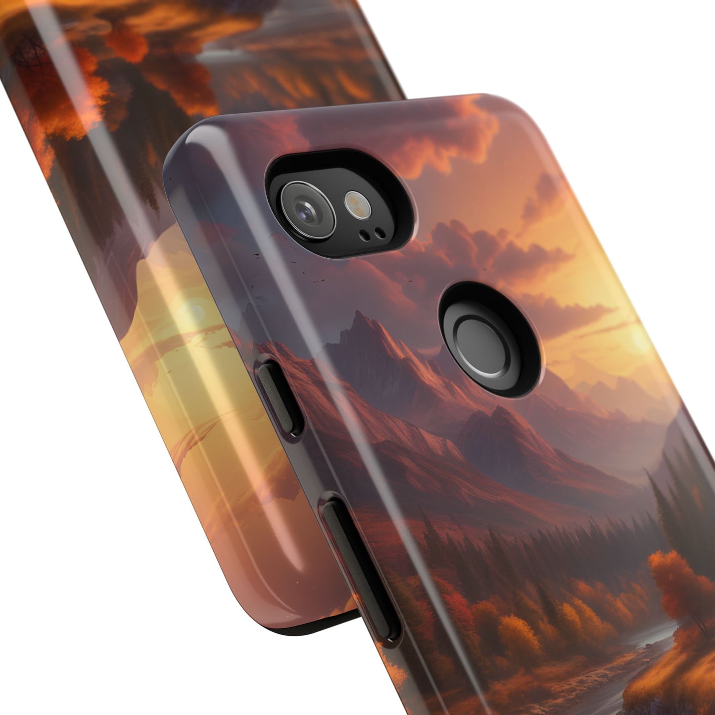 Carcasa para teléfono con diseño de atardecer otoñal en la montaña, regalo para amantes de la naturaleza, funda resistente para teléfono, accesorio para aventuras al aire libre, funda con arte paisajístico.