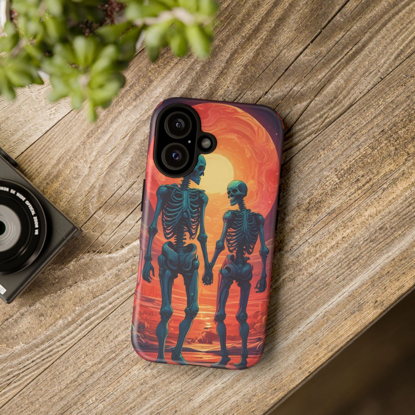 Carcasa de teléfono con esqueletos románticos, funda resistente para teléfono, accesorio de Halloween, regalo único, funda de teléfono para parejas, estética espeluznante.