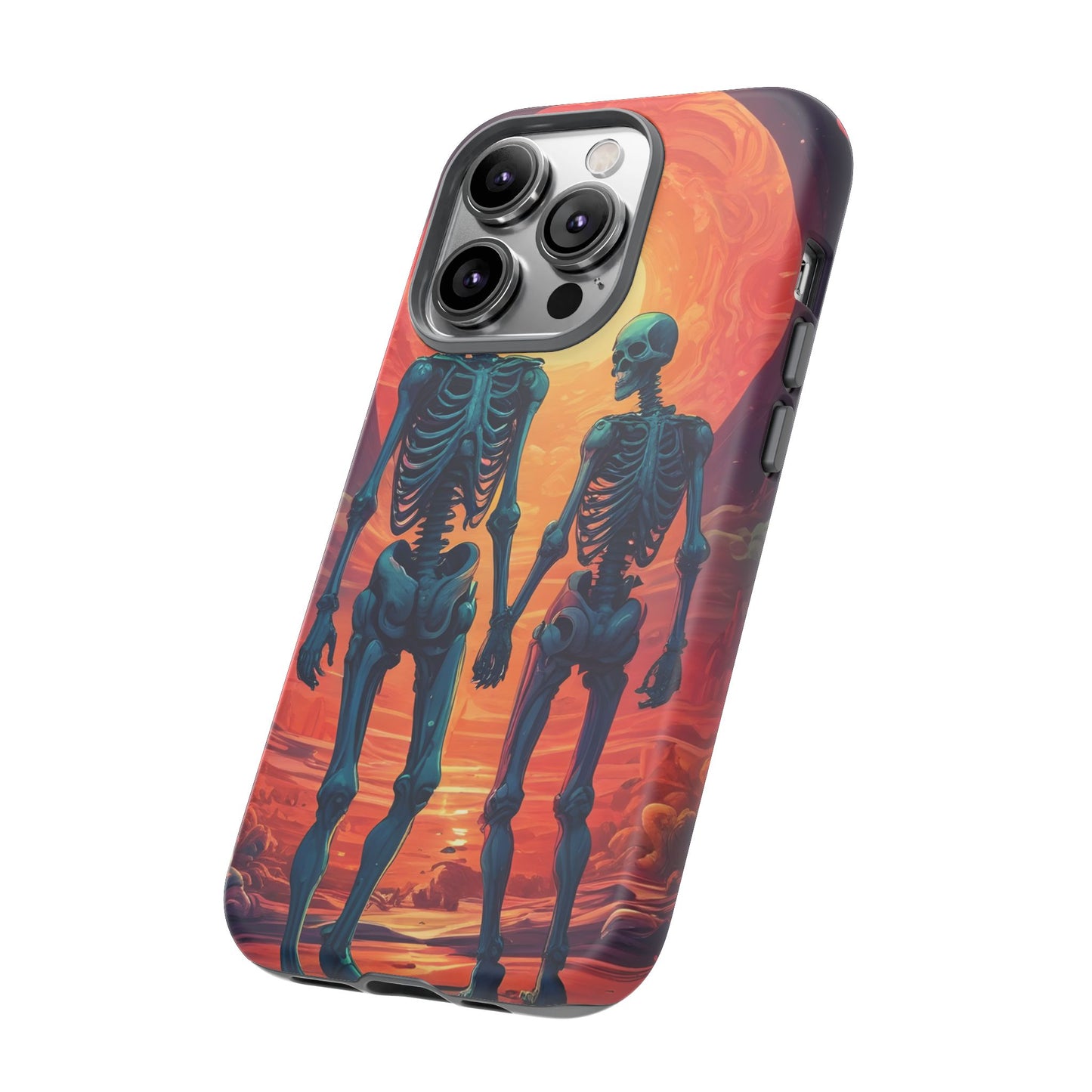 Carcasa de teléfono con esqueletos románticos, funda resistente para teléfono, accesorio de Halloween, regalo único, funda de teléfono para parejas, estética espeluznante.