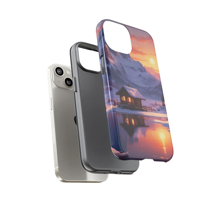 Snowy Mountain Cabin Phone Case, Tough Cases for Nature Lovers, Scenic Phone Cover, Gift for Hikers, Outdoor Adventure Accessory