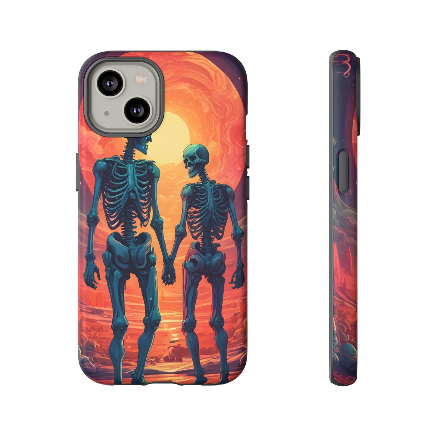 Carcasa de teléfono con esqueletos románticos, funda resistente para teléfono, accesorio de Halloween, regalo único, funda de teléfono para parejas, estética espeluznante.