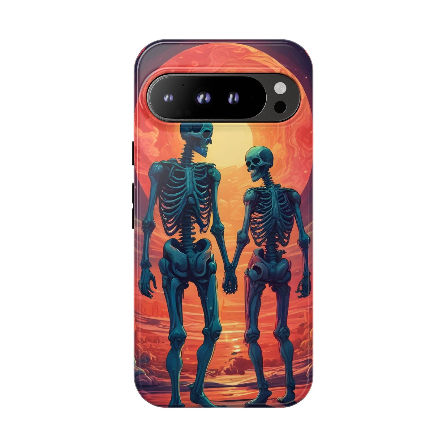 Carcasa de teléfono con esqueletos románticos, funda resistente para teléfono, accesorio de Halloween, regalo único, funda de teléfono para parejas, estética espeluznante.