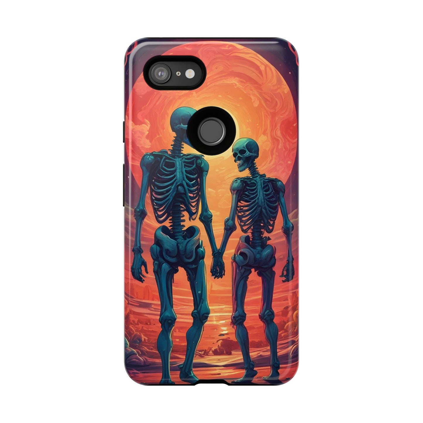 Carcasa de teléfono con esqueletos románticos, funda resistente para teléfono, accesorio de Halloween, regalo único, funda de teléfono para parejas, estética espeluznante.