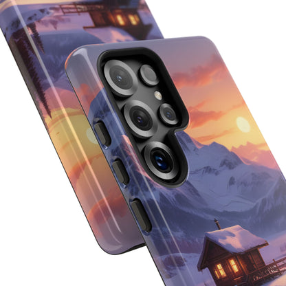 Snowy Mountain Cabin Phone Case, Tough Cases for Nature Lovers, Scenic Phone Cover, Gift for Hikers, Outdoor Adventure Accessory