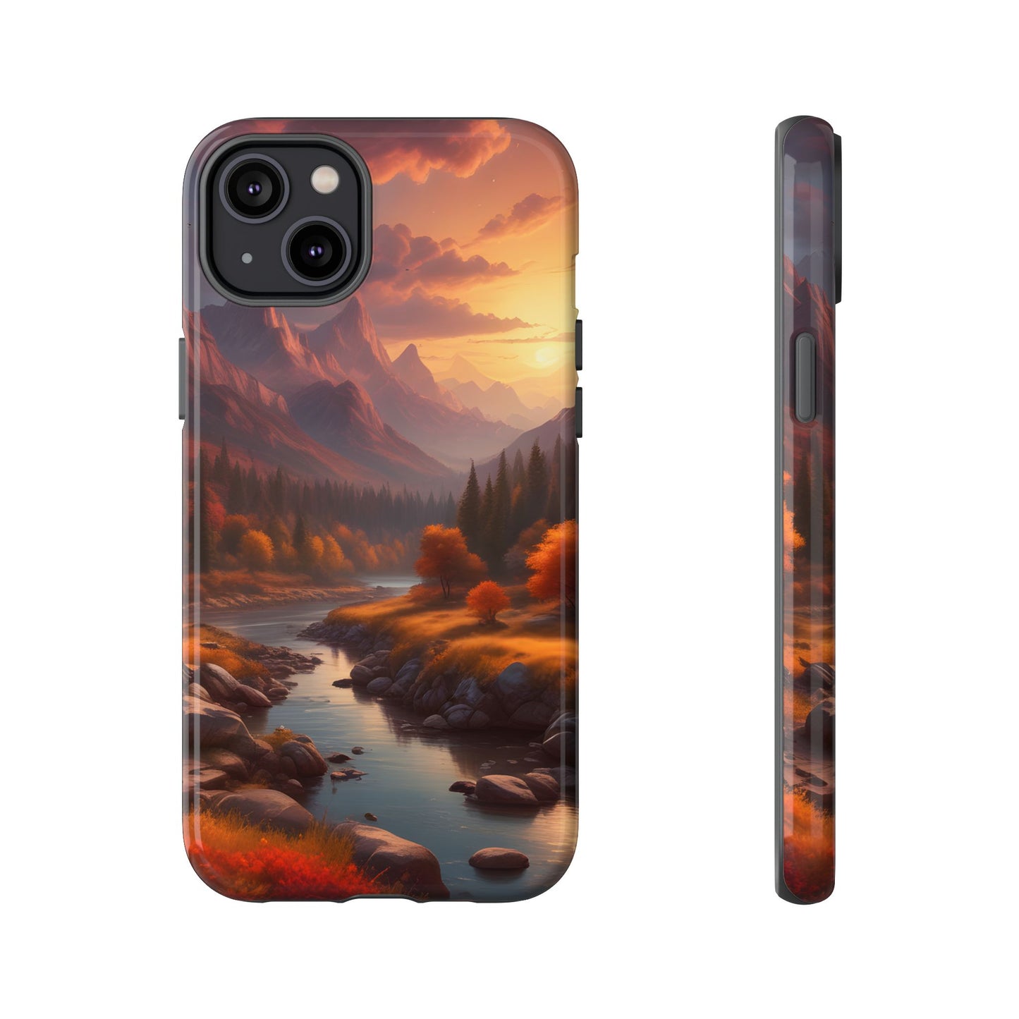 Carcasa para teléfono con diseño de atardecer otoñal en la montaña, regalo para amantes de la naturaleza, funda resistente para teléfono, accesorio para aventuras al aire libre, funda con arte paisajístico.