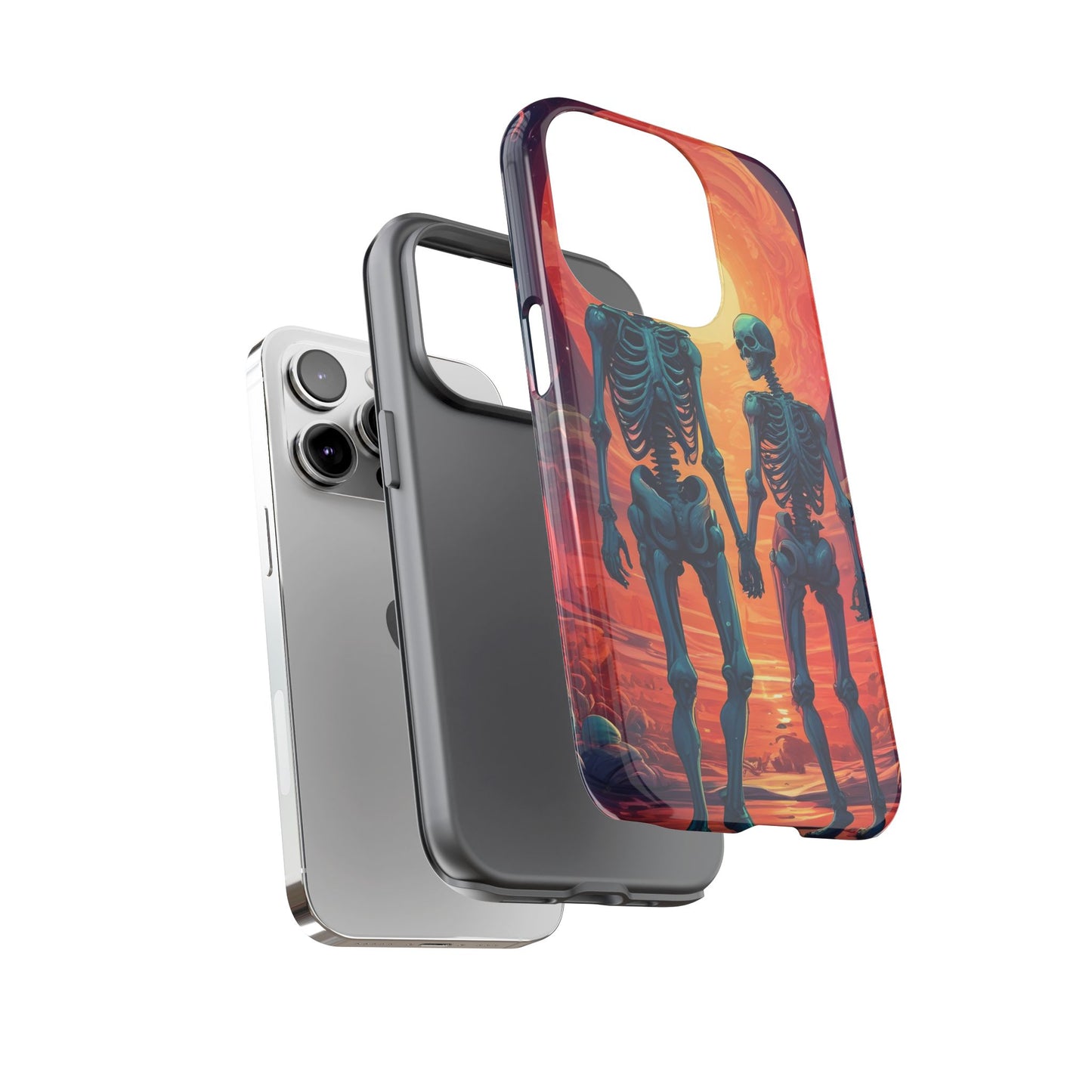 Carcasa de teléfono con esqueletos románticos, funda resistente para teléfono, accesorio de Halloween, regalo único, funda de teléfono para parejas, estética espeluznante.