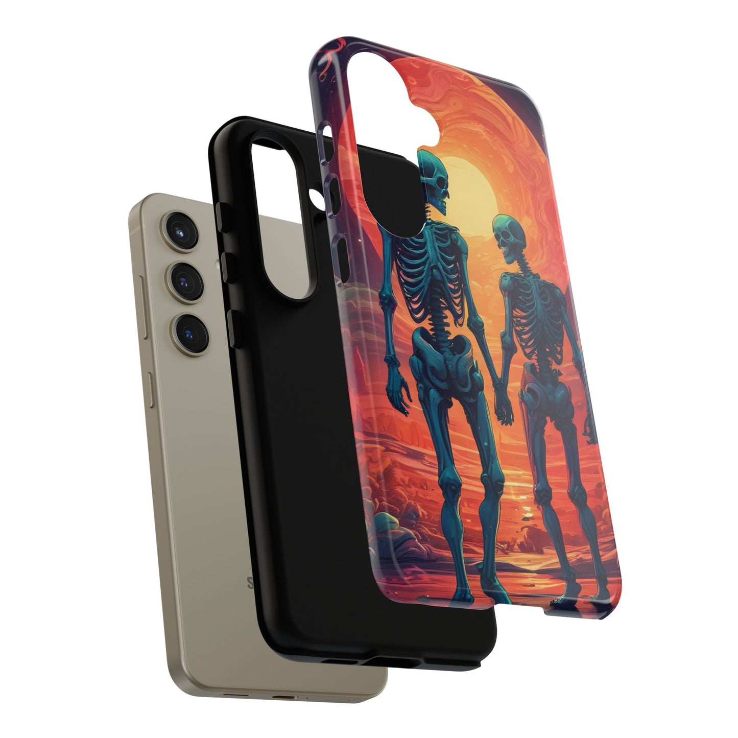 Carcasa de teléfono con esqueletos románticos, funda resistente para teléfono, accesorio de Halloween, regalo único, funda de teléfono para parejas, estética espeluznante.