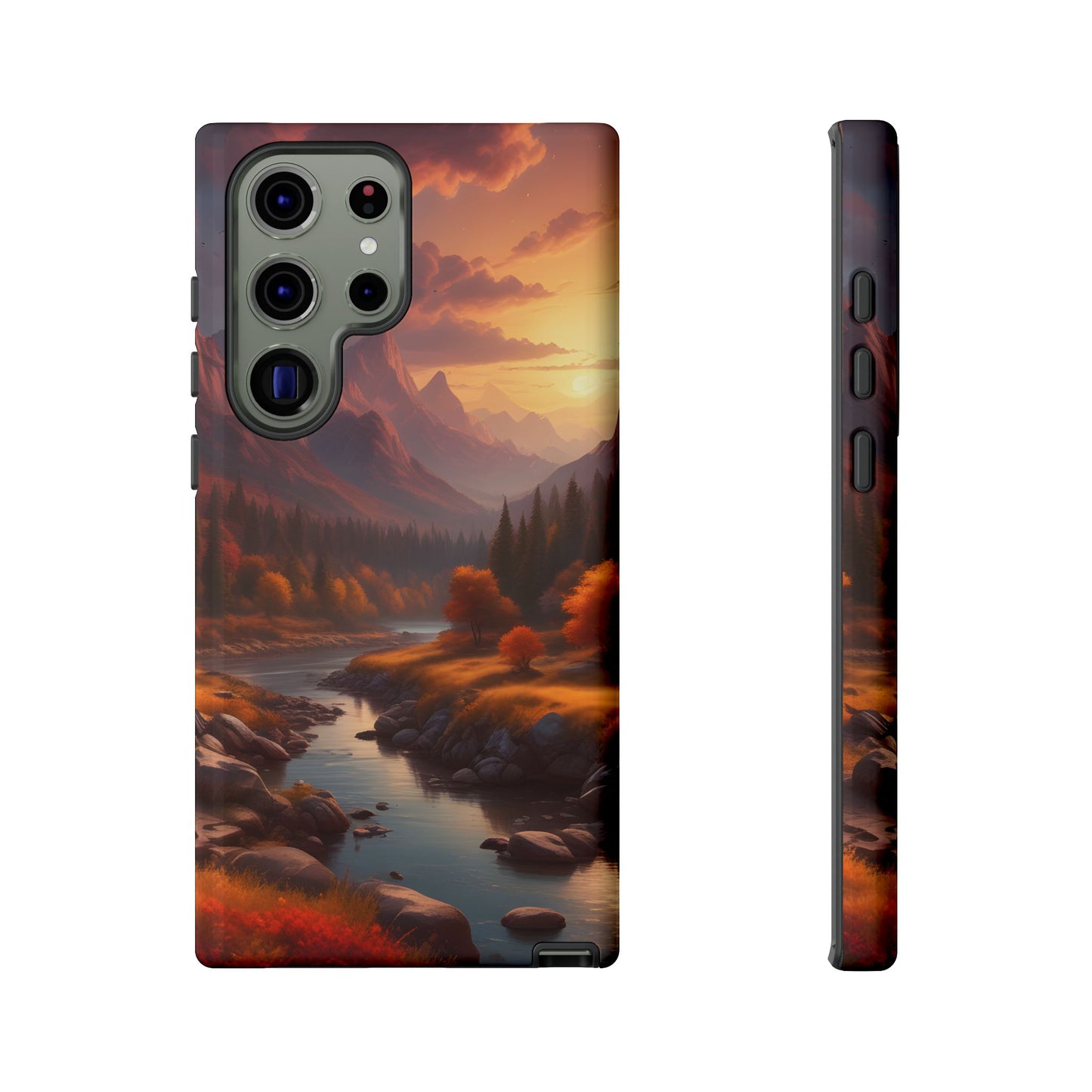Carcasa para teléfono con diseño de atardecer otoñal en la montaña, regalo para amantes de la naturaleza, funda resistente para teléfono, accesorio para aventuras al aire libre, funda con arte paisajístico.
