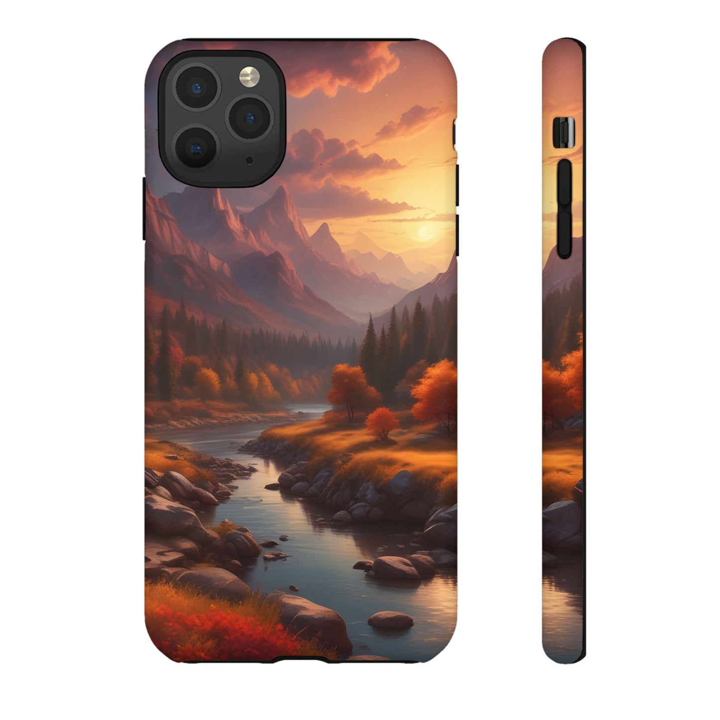 Carcasa para teléfono con diseño de atardecer otoñal en la montaña, regalo para amantes de la naturaleza, funda resistente para teléfono, accesorio para aventuras al aire libre, funda con arte paisajístico.