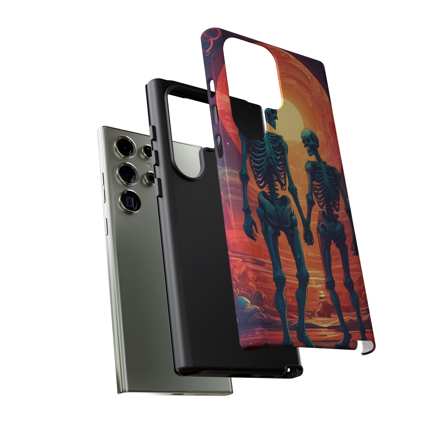 Carcasa de teléfono con esqueletos románticos, funda resistente para teléfono, accesorio de Halloween, regalo único, funda de teléfono para parejas, estética espeluznante.