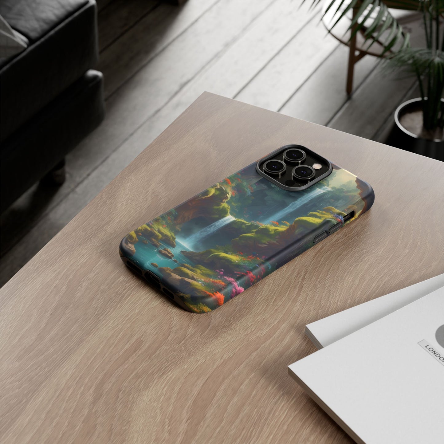 Funda de teléfono con diseño de cascada - Fundas resistentes, diseño de cascada, funda estética para teléfono, regalo para amantes de la naturaleza, protector de teléfono.