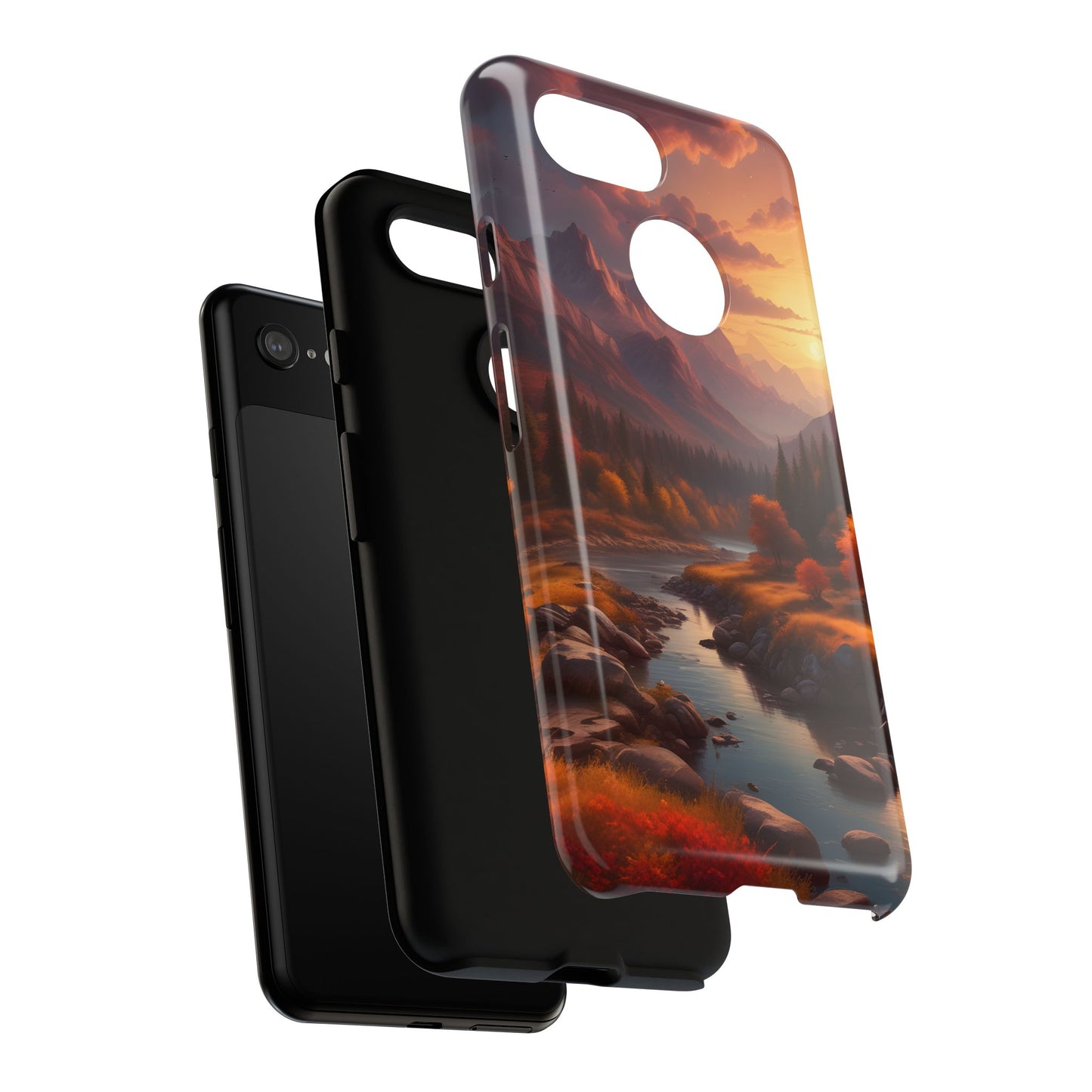 Carcasa para teléfono con diseño de atardecer otoñal en la montaña, regalo para amantes de la naturaleza, funda resistente para teléfono, accesorio para aventuras al aire libre, funda con arte paisajístico.