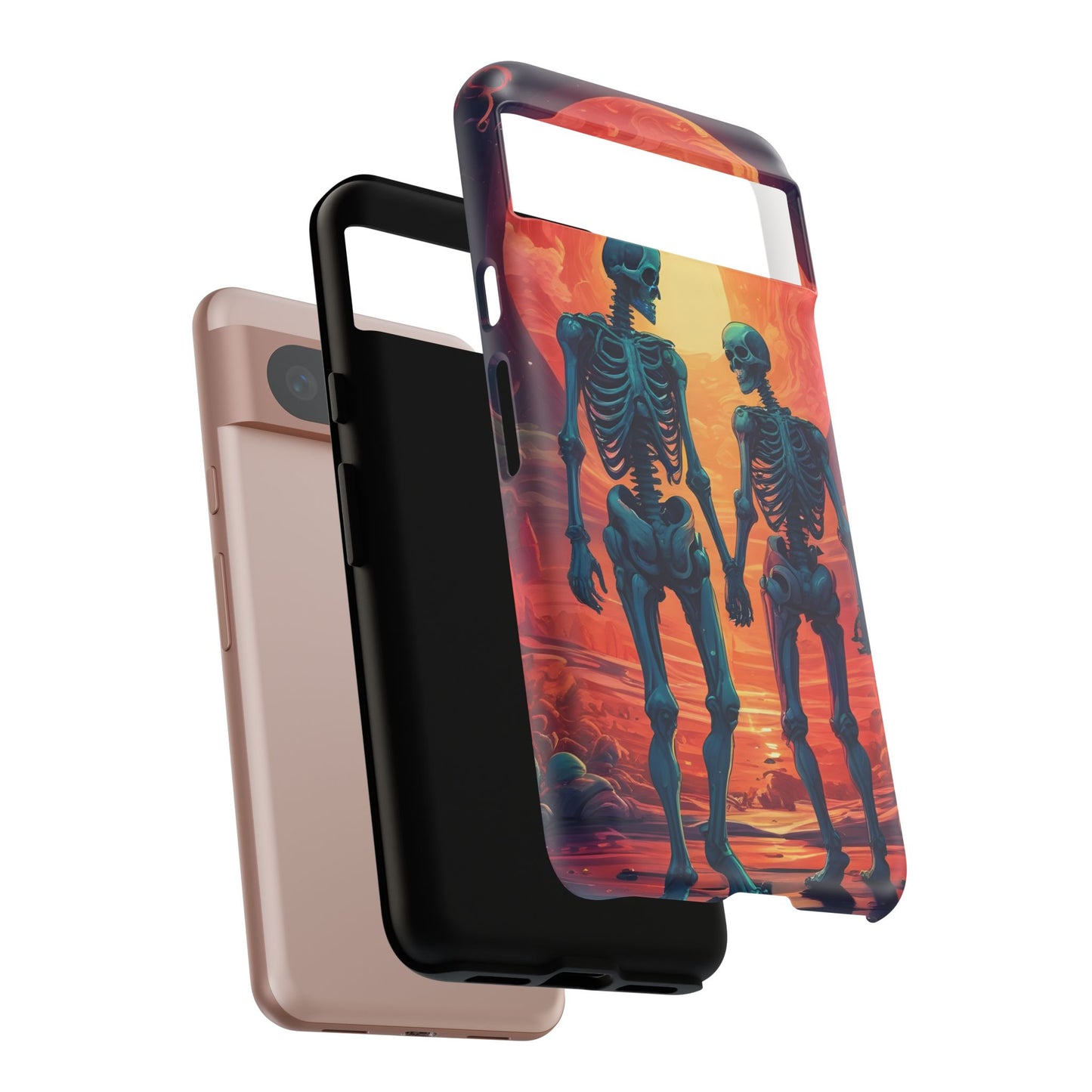 Carcasa de teléfono con esqueletos románticos, funda resistente para teléfono, accesorio de Halloween, regalo único, funda de teléfono para parejas, estética espeluznante.