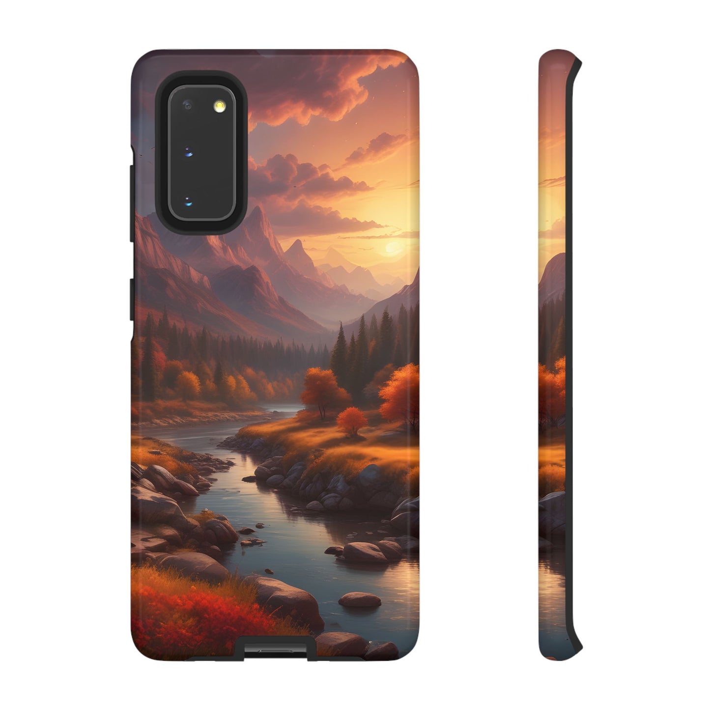 Carcasa para teléfono con diseño de atardecer otoñal en la montaña, regalo para amantes de la naturaleza, funda resistente para teléfono, accesorio para aventuras al aire libre, funda con arte paisajístico.