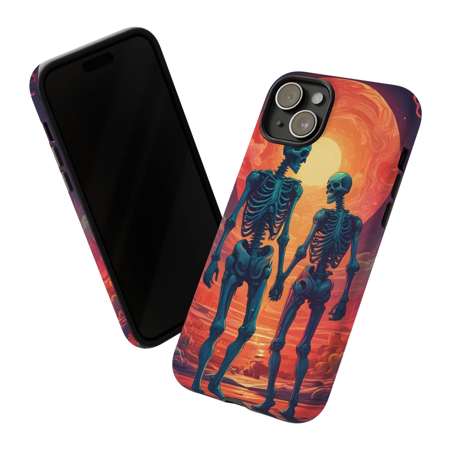 Carcasa de teléfono con esqueletos románticos, funda resistente para teléfono, accesorio de Halloween, regalo único, funda de teléfono para parejas, estética espeluznante.
