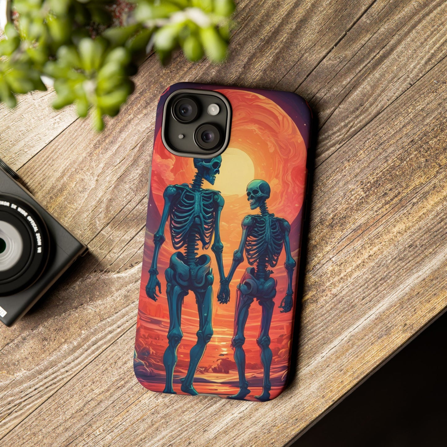 Carcasa de teléfono con esqueletos románticos, funda resistente para teléfono, accesorio de Halloween, regalo único, funda de teléfono para parejas, estética espeluznante.