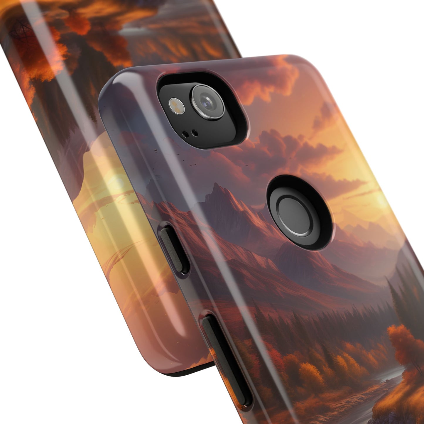 Carcasa para teléfono con diseño de atardecer otoñal en la montaña, regalo para amantes de la naturaleza, funda resistente para teléfono, accesorio para aventuras al aire libre, funda con arte paisajístico.