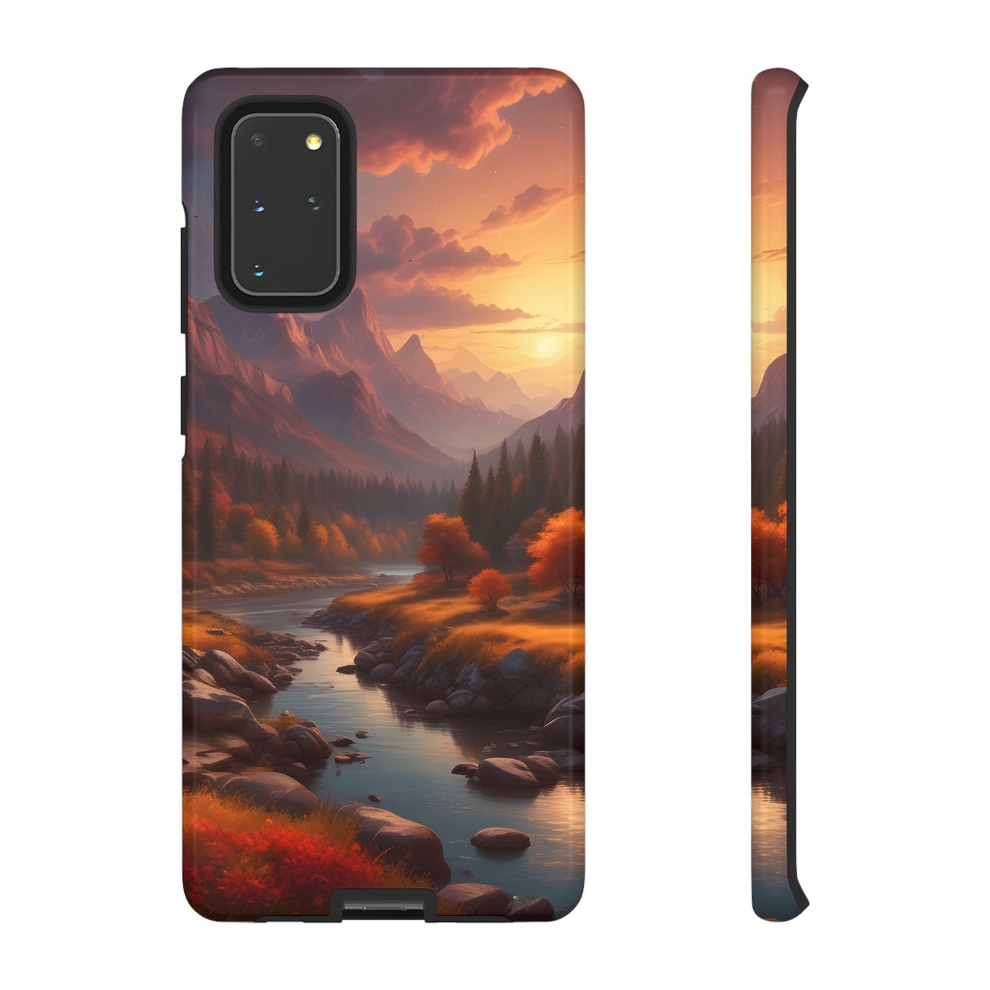 Carcasa para teléfono con diseño de atardecer otoñal en la montaña, regalo para amantes de la naturaleza, funda resistente para teléfono, accesorio para aventuras al aire libre, funda con arte paisajístico.