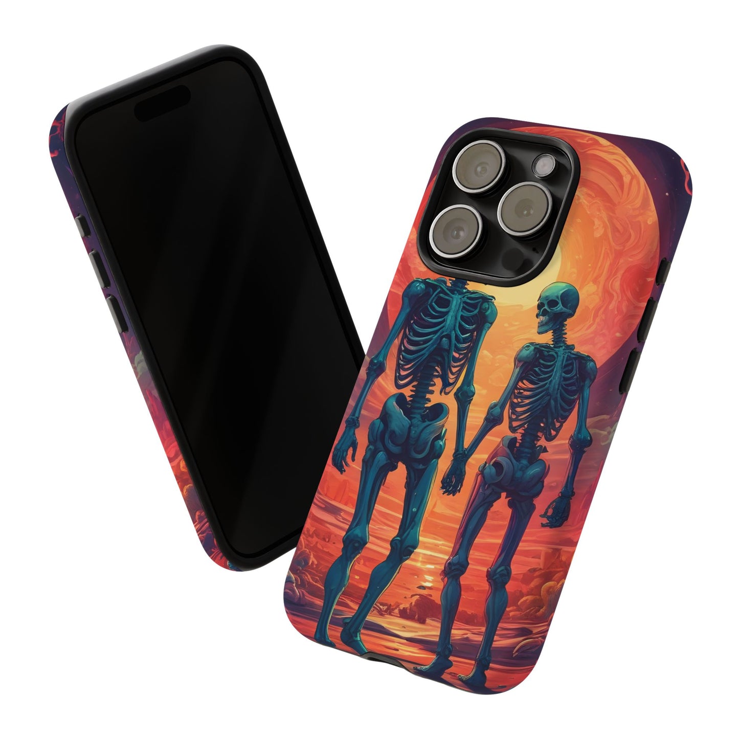 Carcasa de teléfono con esqueletos románticos, funda resistente para teléfono, accesorio de Halloween, regalo único, funda de teléfono para parejas, estética espeluznante.