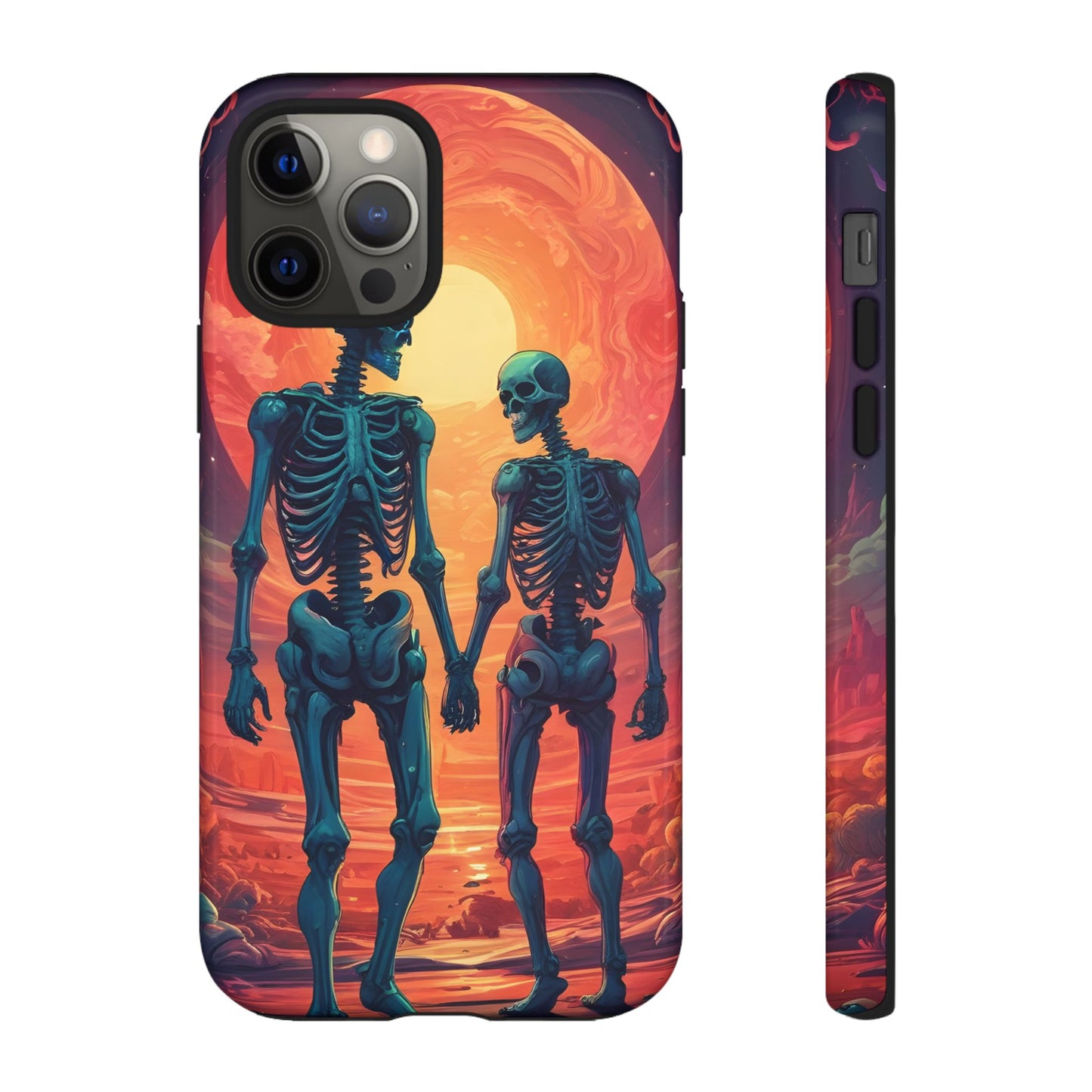 Carcasa de teléfono con esqueletos románticos, funda resistente para teléfono, accesorio de Halloween, regalo único, funda de teléfono para parejas, estética espeluznante.