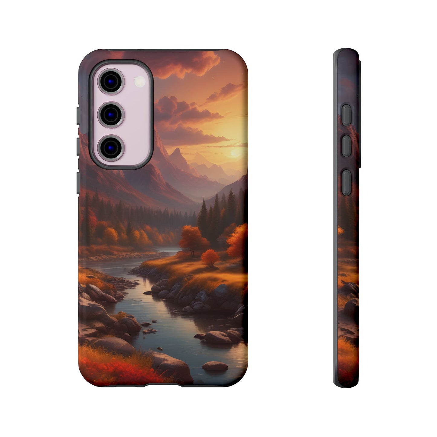 Carcasa para teléfono con diseño de atardecer otoñal en la montaña, regalo para amantes de la naturaleza, funda resistente para teléfono, accesorio para aventuras al aire libre, funda con arte paisajístico.