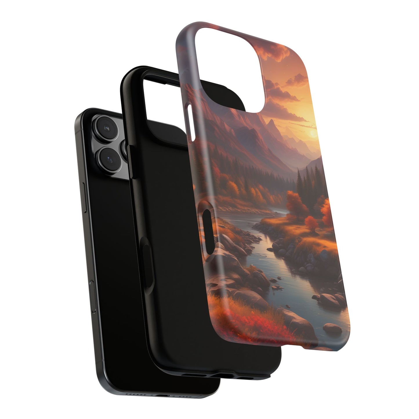 Carcasa para teléfono con diseño de atardecer otoñal en la montaña, regalo para amantes de la naturaleza, funda resistente para teléfono, accesorio para aventuras al aire libre, funda con arte paisajístico.