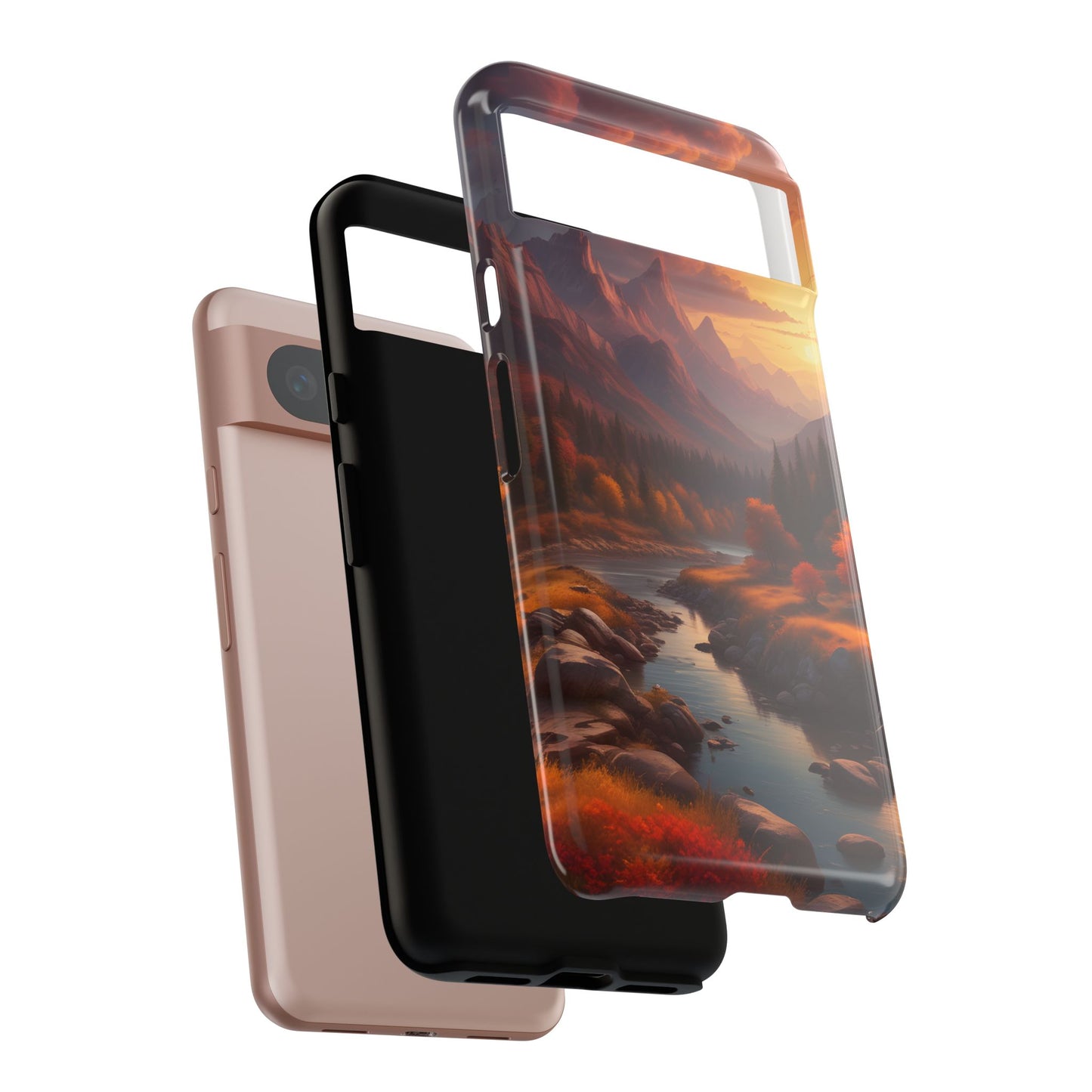 Carcasa para teléfono con diseño de atardecer otoñal en la montaña, regalo para amantes de la naturaleza, funda resistente para teléfono, accesorio para aventuras al aire libre, funda con arte paisajístico.