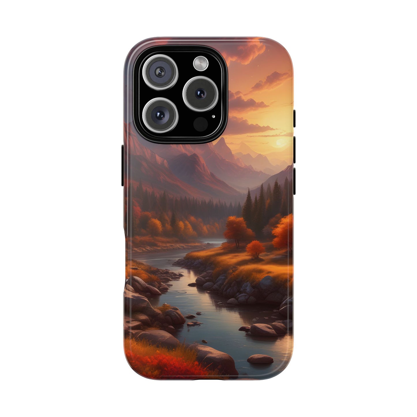 Carcasa para teléfono con diseño de atardecer otoñal en la montaña, regalo para amantes de la naturaleza, funda resistente para teléfono, accesorio para aventuras al aire libre, funda con arte paisajístico.