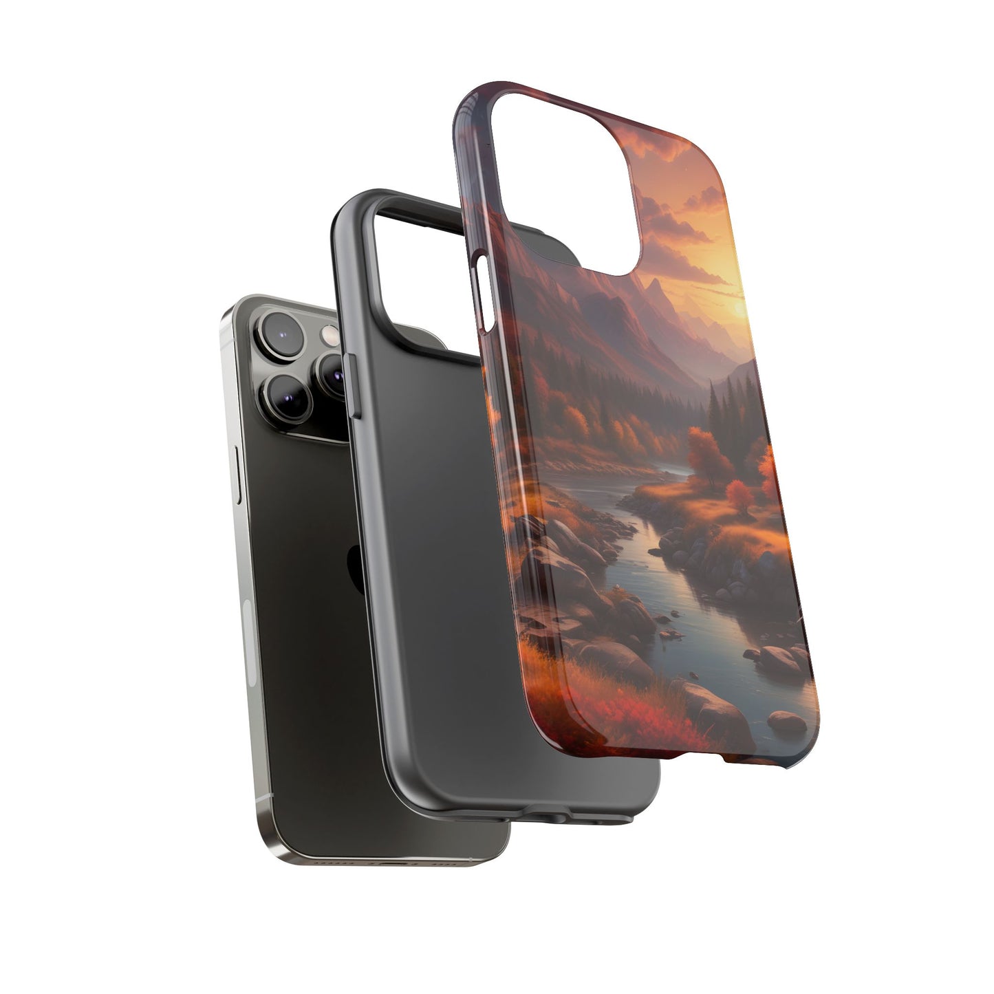 Carcasa para teléfono con diseño de atardecer otoñal en la montaña, regalo para amantes de la naturaleza, funda resistente para teléfono, accesorio para aventuras al aire libre, funda con arte paisajístico.
