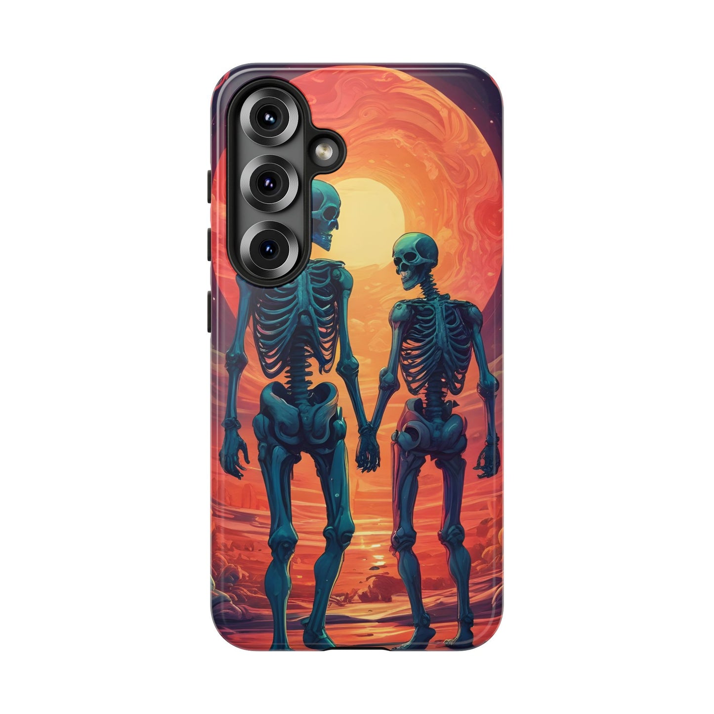 Carcasa de teléfono con esqueletos románticos, funda resistente para teléfono, accesorio de Halloween, regalo único, funda de teléfono para parejas, estética espeluznante.