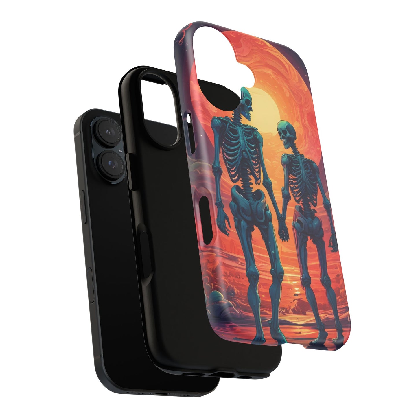 Carcasa de teléfono con esqueletos románticos, funda resistente para teléfono, accesorio de Halloween, regalo único, funda de teléfono para parejas, estética espeluznante.