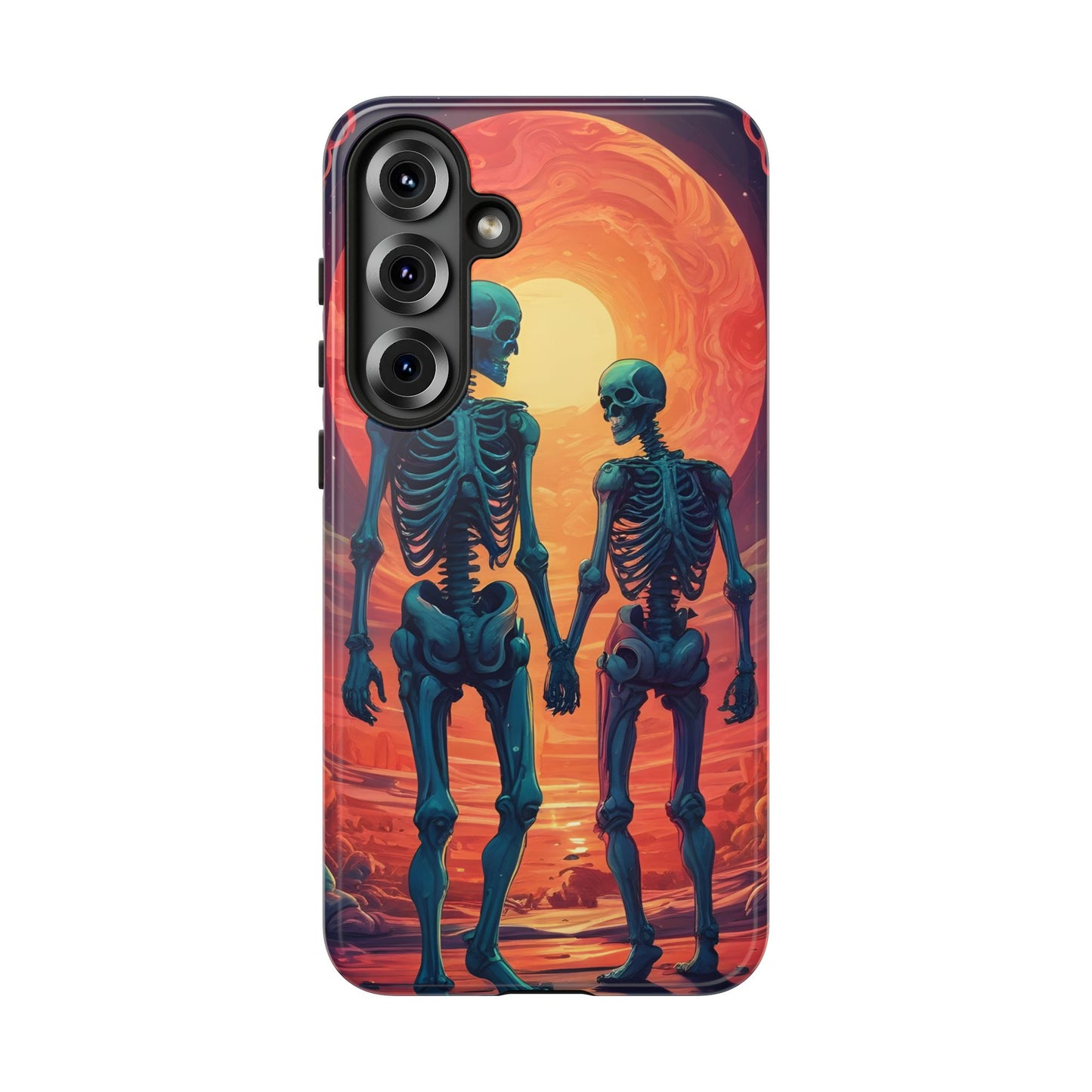 Carcasa de teléfono con esqueletos románticos, funda resistente para teléfono, accesorio de Halloween, regalo único, funda de teléfono para parejas, estética espeluznante.