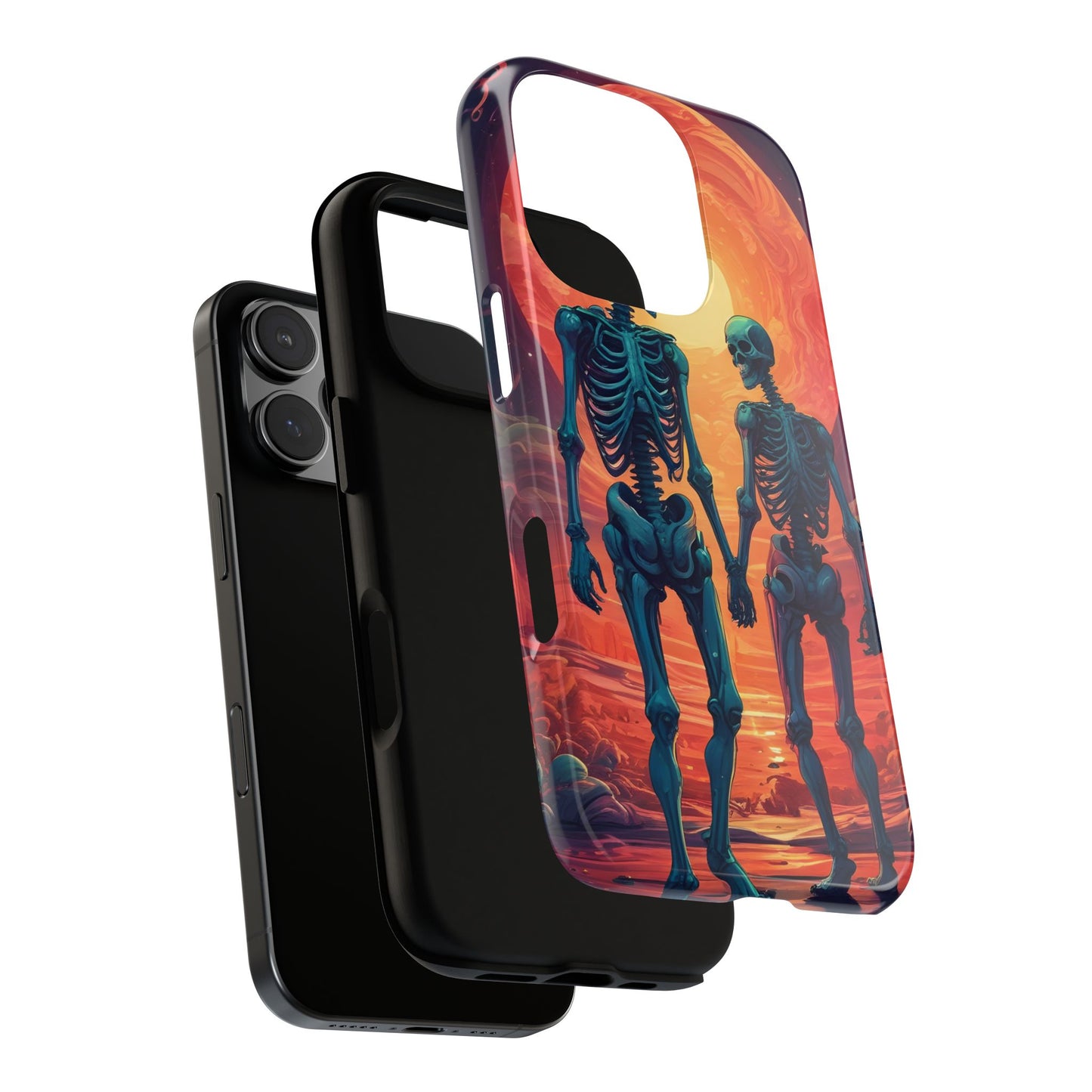 Carcasa de teléfono con esqueletos románticos, funda resistente para teléfono, accesorio de Halloween, regalo único, funda de teléfono para parejas, estética espeluznante.