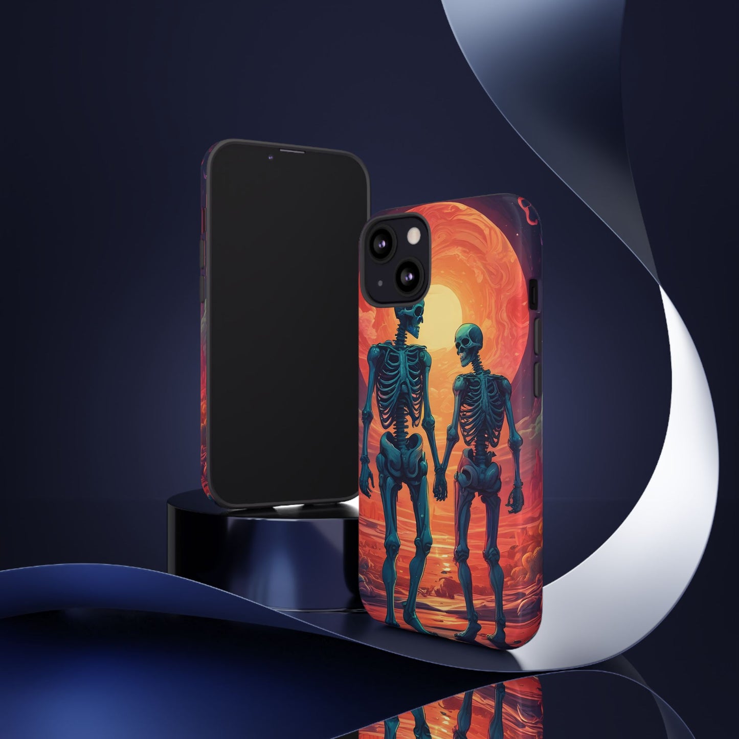 Carcasa de teléfono con esqueletos románticos, funda resistente para teléfono, accesorio de Halloween, regalo único, funda de teléfono para parejas, estética espeluznante.