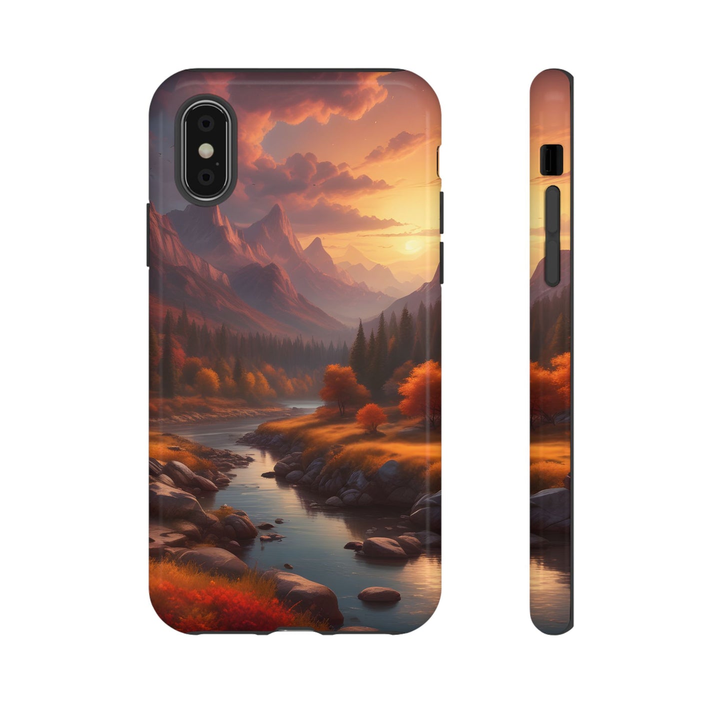 Carcasa para teléfono con diseño de atardecer otoñal en la montaña, regalo para amantes de la naturaleza, funda resistente para teléfono, accesorio para aventuras al aire libre, funda con arte paisajístico.
