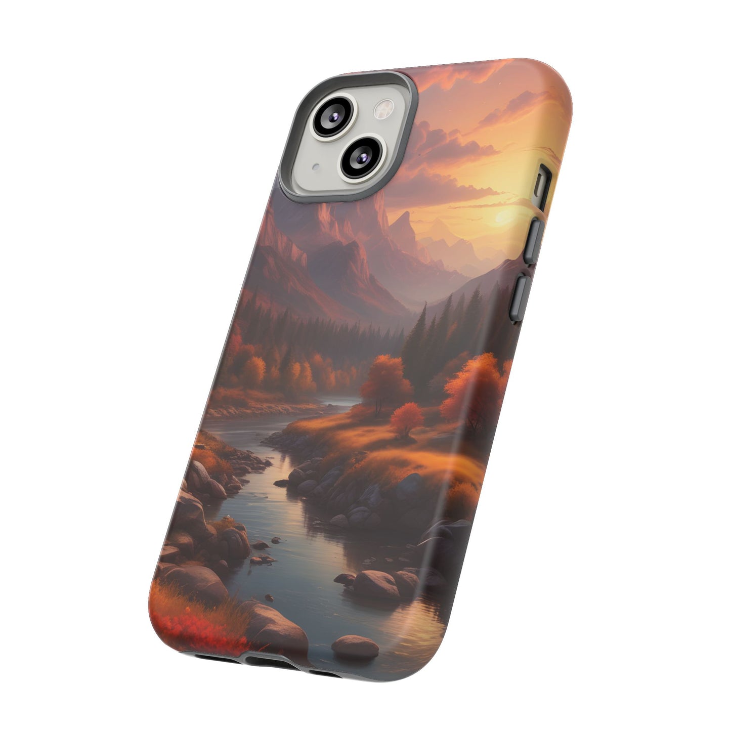 Carcasa para teléfono con diseño de atardecer otoñal en la montaña, regalo para amantes de la naturaleza, funda resistente para teléfono, accesorio para aventuras al aire libre, funda con arte paisajístico.
