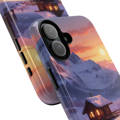 Snowy Mountain Cabin Phone Case, Tough Cases for Nature Lovers, Scenic Phone Cover, Gift for Hikers, Outdoor Adventure Accessory