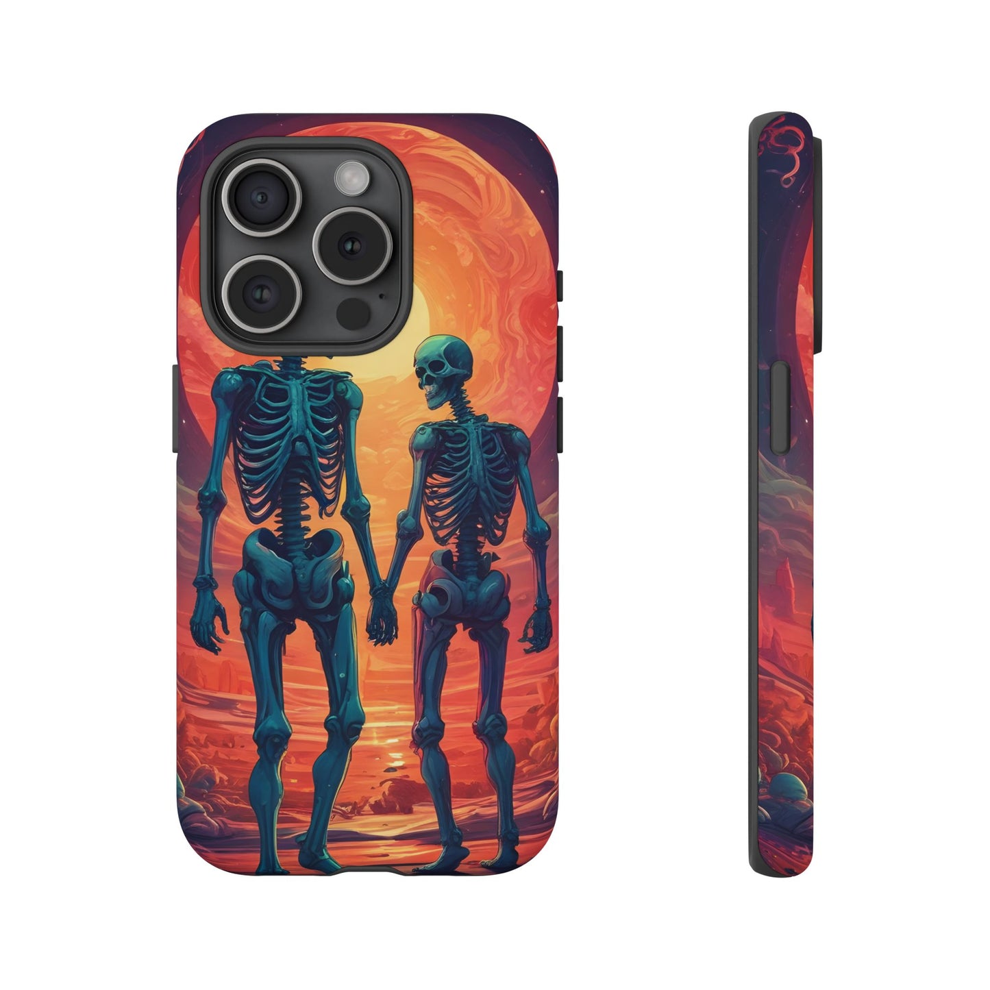 Carcasa de teléfono con esqueletos románticos, funda resistente para teléfono, accesorio de Halloween, regalo único, funda de teléfono para parejas, estética espeluznante.