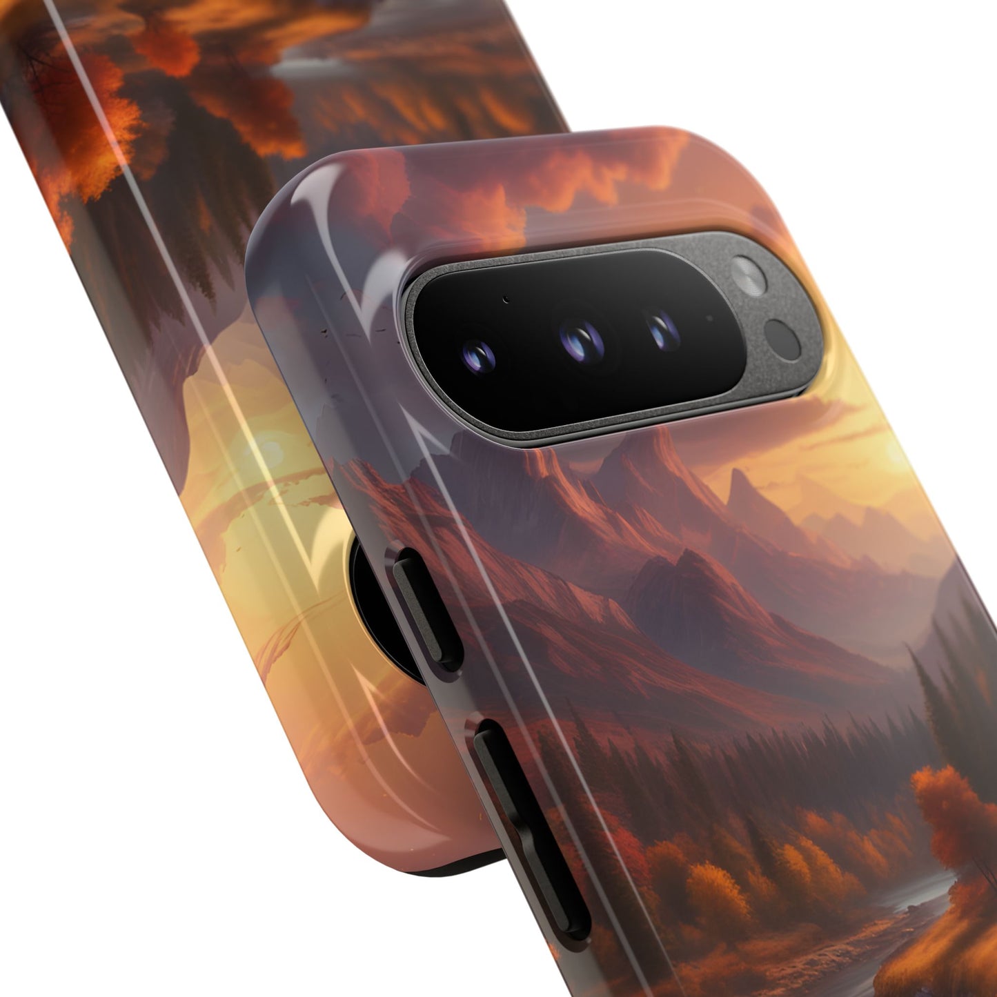 Carcasa para teléfono con diseño de atardecer otoñal en la montaña, regalo para amantes de la naturaleza, funda resistente para teléfono, accesorio para aventuras al aire libre, funda con arte paisajístico.