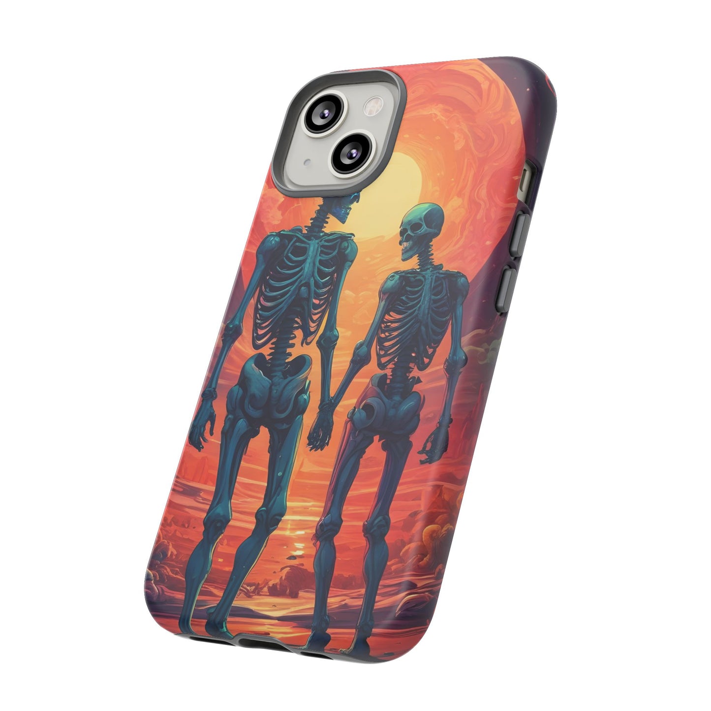Carcasa de teléfono con esqueletos románticos, funda resistente para teléfono, accesorio de Halloween, regalo único, funda de teléfono para parejas, estética espeluznante.