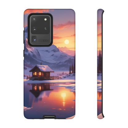 Snowy Mountain Cabin Phone Case, Tough Cases for Nature Lovers, Scenic Phone Cover, Gift for Hikers, Outdoor Adventure Accessory