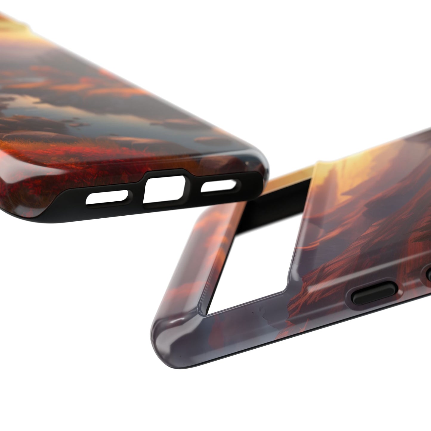 Carcasa para teléfono con diseño de atardecer otoñal en la montaña, regalo para amantes de la naturaleza, funda resistente para teléfono, accesorio para aventuras al aire libre, funda con arte paisajístico.