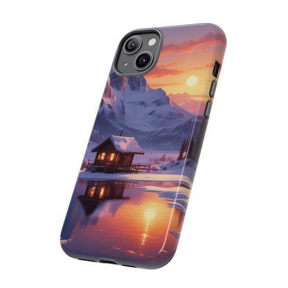 Snowy Mountain Cabin Phone Case, Tough Cases for Nature Lovers, Scenic Phone Cover, Gift for Hikers, Outdoor Adventure Accessory