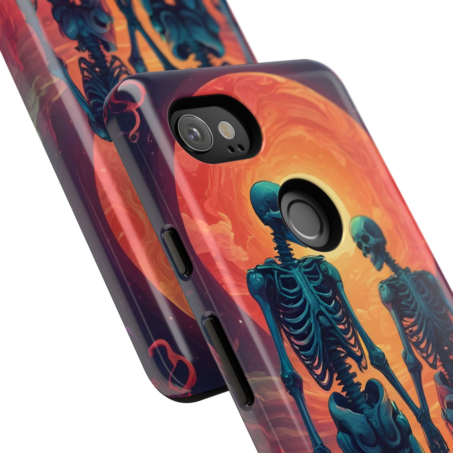 Carcasa de teléfono con esqueletos románticos, funda resistente para teléfono, accesorio de Halloween, regalo único, funda de teléfono para parejas, estética espeluznante.