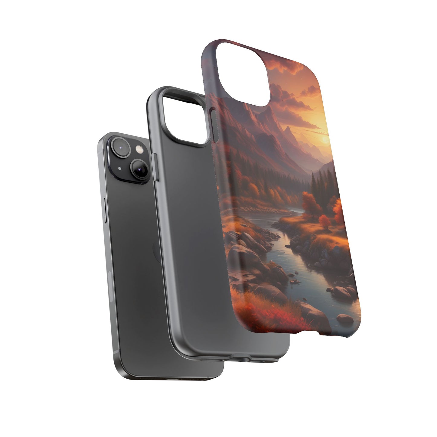 Carcasa para teléfono con diseño de atardecer otoñal en la montaña, regalo para amantes de la naturaleza, funda resistente para teléfono, accesorio para aventuras al aire libre, funda con arte paisajístico.
