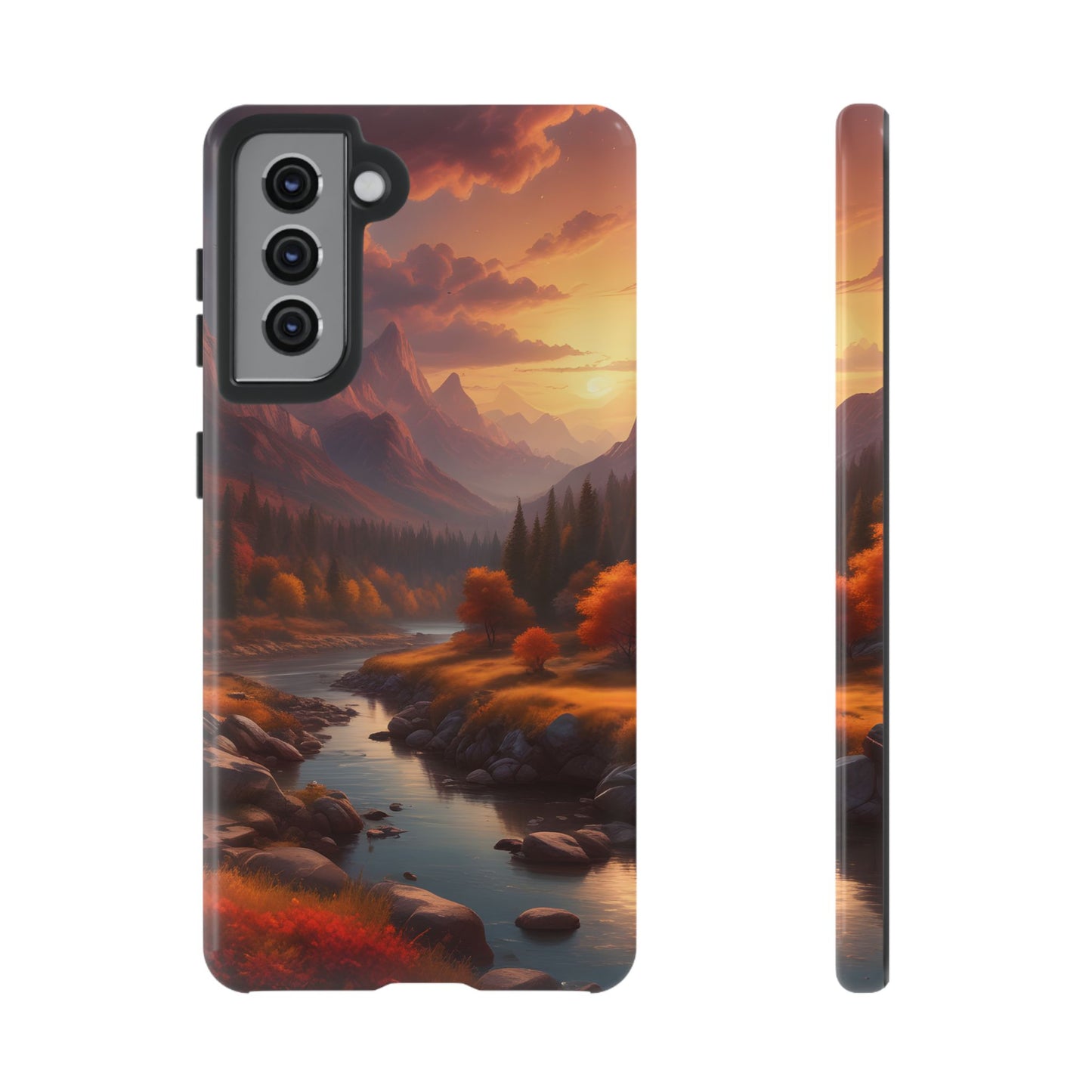 Carcasa para teléfono con diseño de atardecer otoñal en la montaña, regalo para amantes de la naturaleza, funda resistente para teléfono, accesorio para aventuras al aire libre, funda con arte paisajístico.