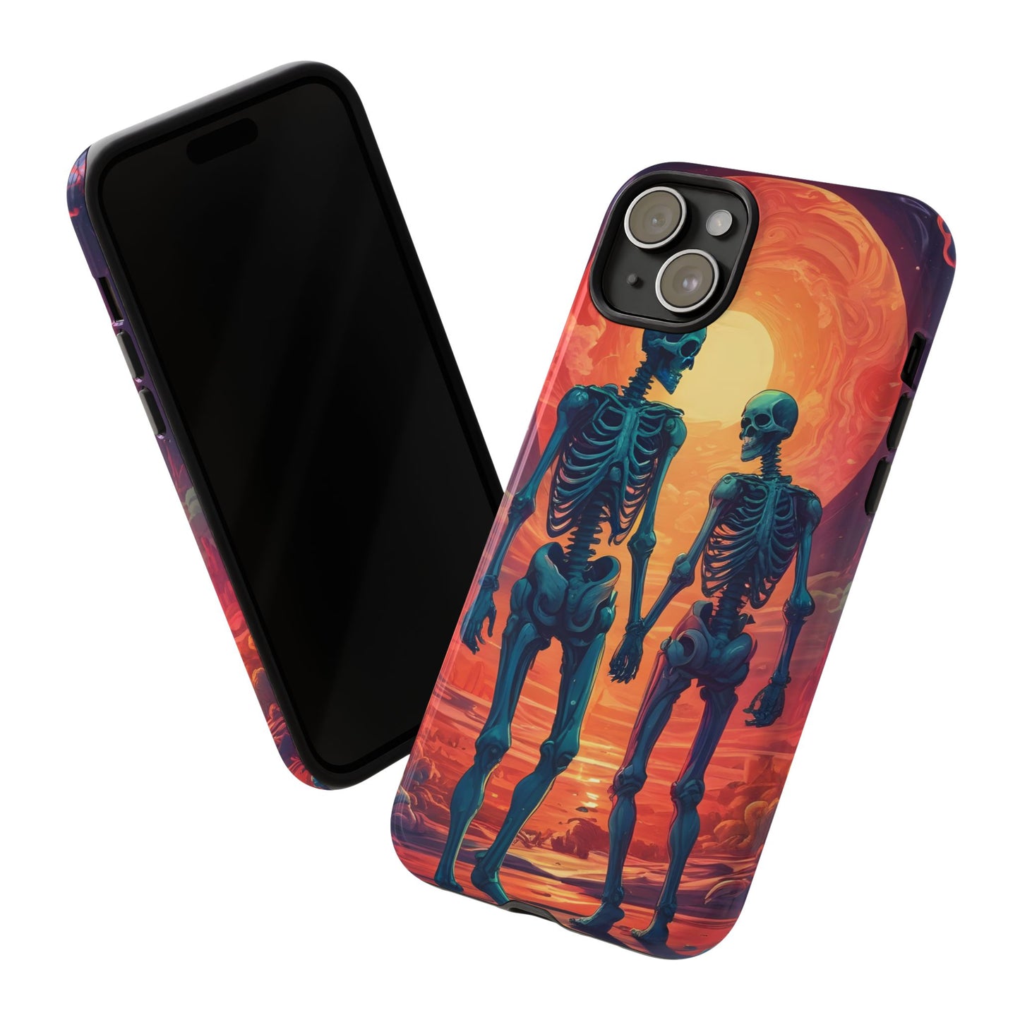 Carcasa de teléfono con esqueletos románticos, funda resistente para teléfono, accesorio de Halloween, regalo único, funda de teléfono para parejas, estética espeluznante.
