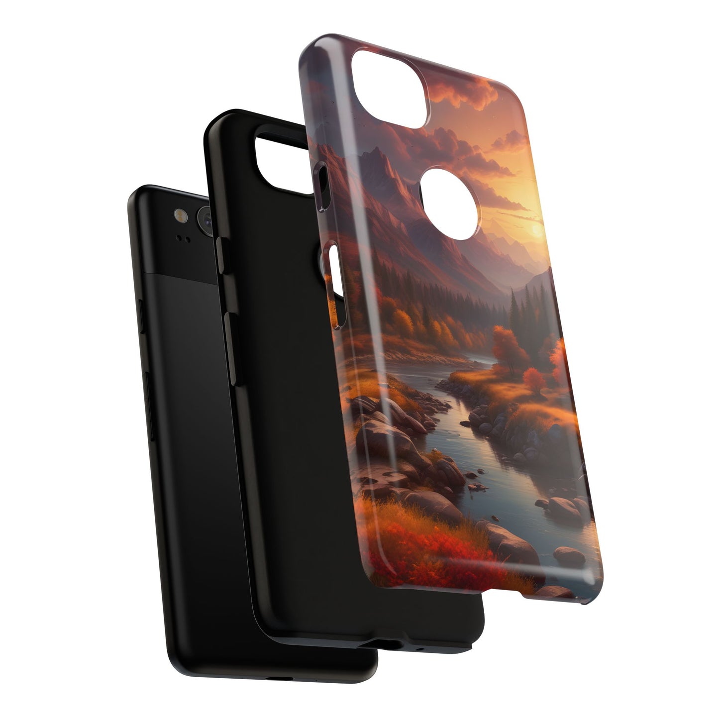 Carcasa para teléfono con diseño de atardecer otoñal en la montaña, regalo para amantes de la naturaleza, funda resistente para teléfono, accesorio para aventuras al aire libre, funda con arte paisajístico.