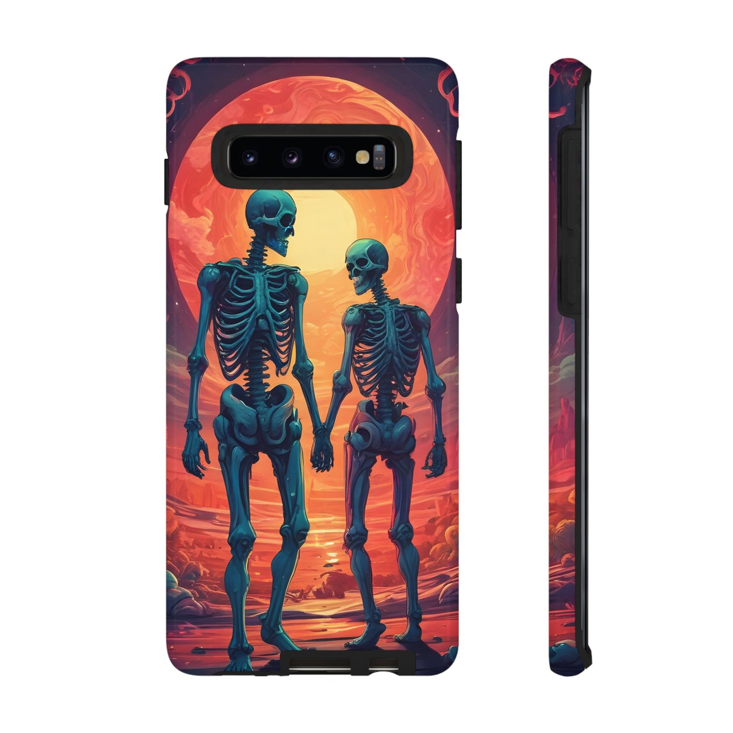 Carcasa de teléfono con esqueletos románticos, funda resistente para teléfono, accesorio de Halloween, regalo único, funda de teléfono para parejas, estética espeluznante.